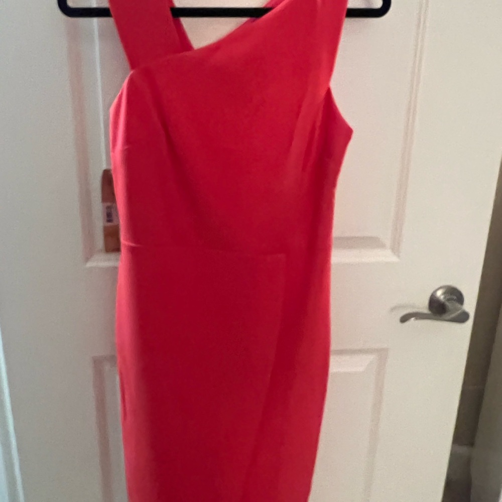 Rachel Roy | Coral Sheath Dress with Asymmetrical Neckline